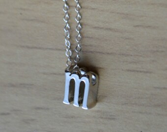 Personalized Initial Necklace, Silver Letter Charm Necklace, Lowercase Letter Necklace, Silver Initial Necklace, Initial Jewelry, m Necklace