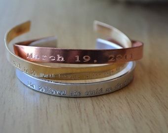 Engraved Bracelet, Rose Gold Cuff, Customized Skinny Cuff, Bangle, Personalized Gift, Graduation, Custom Jewelry, Birthday, Mothers Day,