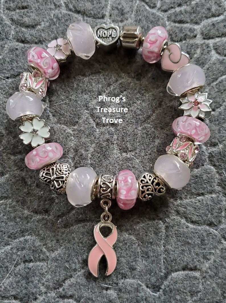 AWARENESS Breast Cancer Bracelet Pink Awareness Ribbon European Charm Bracelet