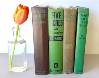 Green & Brown Vintage Book Set: Mid-Century Decor Bundle