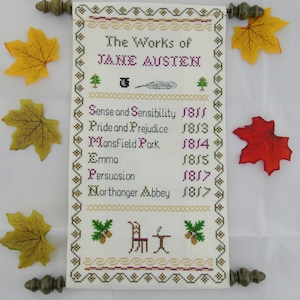 The Published &quot;Works of Jane Austen&quot; Sampler Cross Stitch Design Charts Instant PDF Download