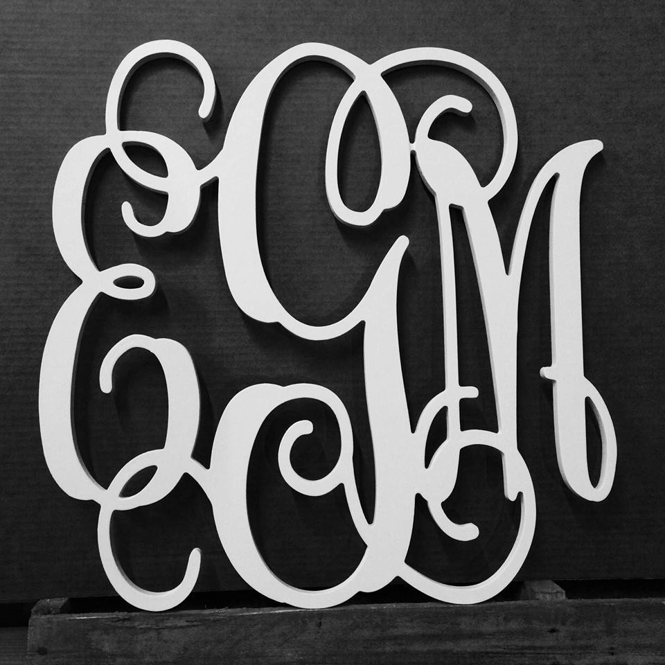 Monogram Large Wooden Wall Art Cursive Wedding Guest Etsy