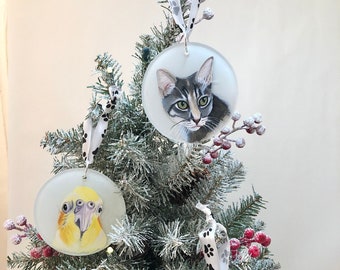 CUSTOM ORNAMENT - with your pet's hand painted portrait (1/8" flat glass disk)