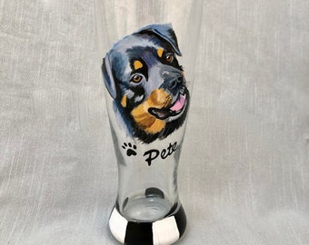 PILSNER GLASS with your pet's hand painted portrait