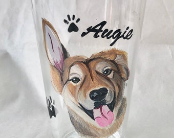 PINT GLASS with your pet's hand painted portrait