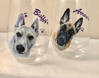 Wine Glass STEMLESS with custom pet portrait