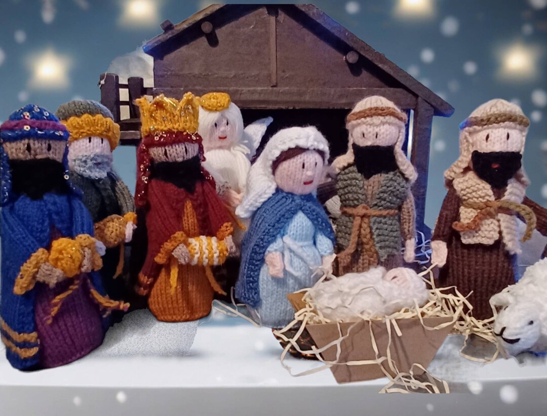 Hand Knitted Nativity Figures 10 Pieces Nativity Scene Etsy UK