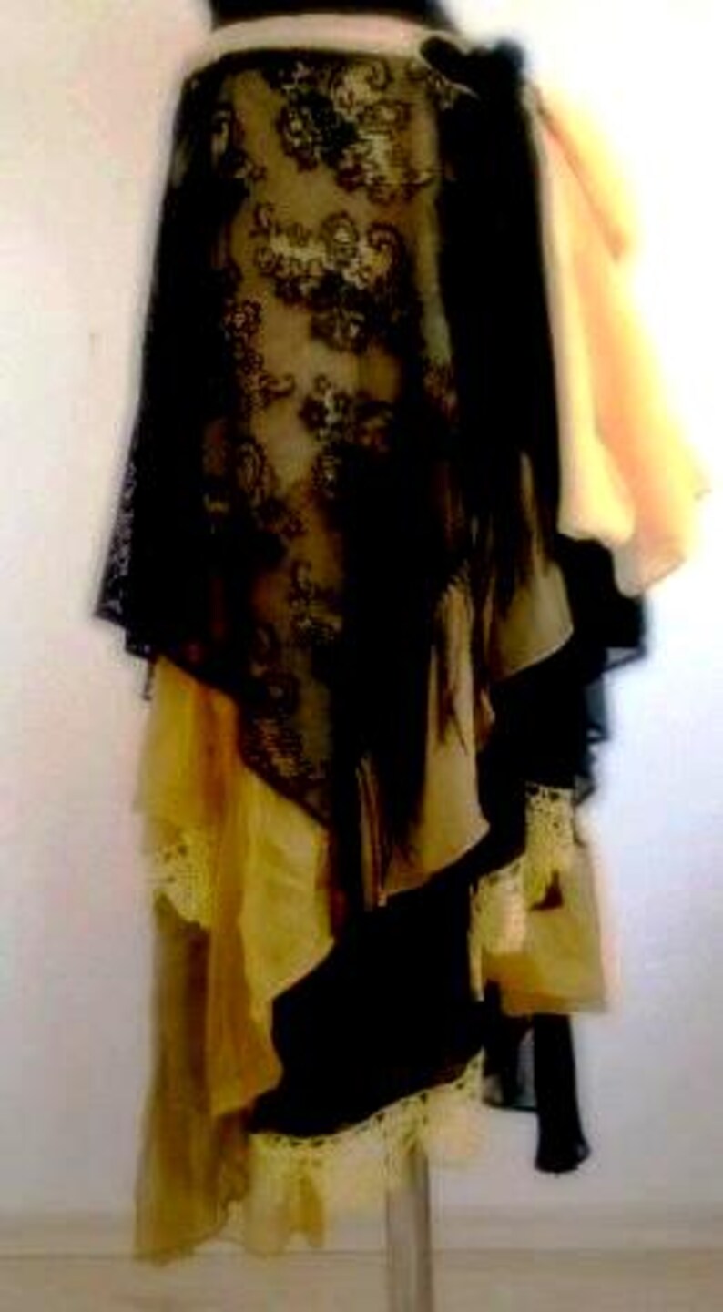 Unique Artistic Clothing Yellow and Black Recycled Chic Boho Bridal Skirt Festival Skirt Fairy Gypsy Shabby Shabby Chic image 7