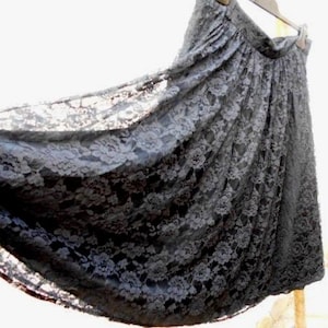 Vintage Black Lace Skirt, Wide Women&#39;s Skirt, Polyester Silk Lace Skirt