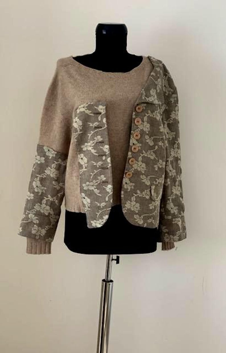 Pull bohème unique, pull recyclé, coupe ample, look décontracté, fait main, matières naturelles image 2
