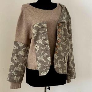Pull bohème unique, pull recyclé, coupe ample, look décontracté, fait main, matières naturelles image 3