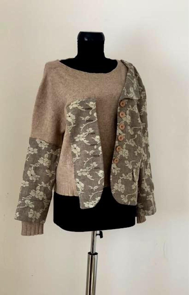 Pull bohème unique, pull recyclé, coupe ample, look décontracté, fait main, matières naturelles image 3