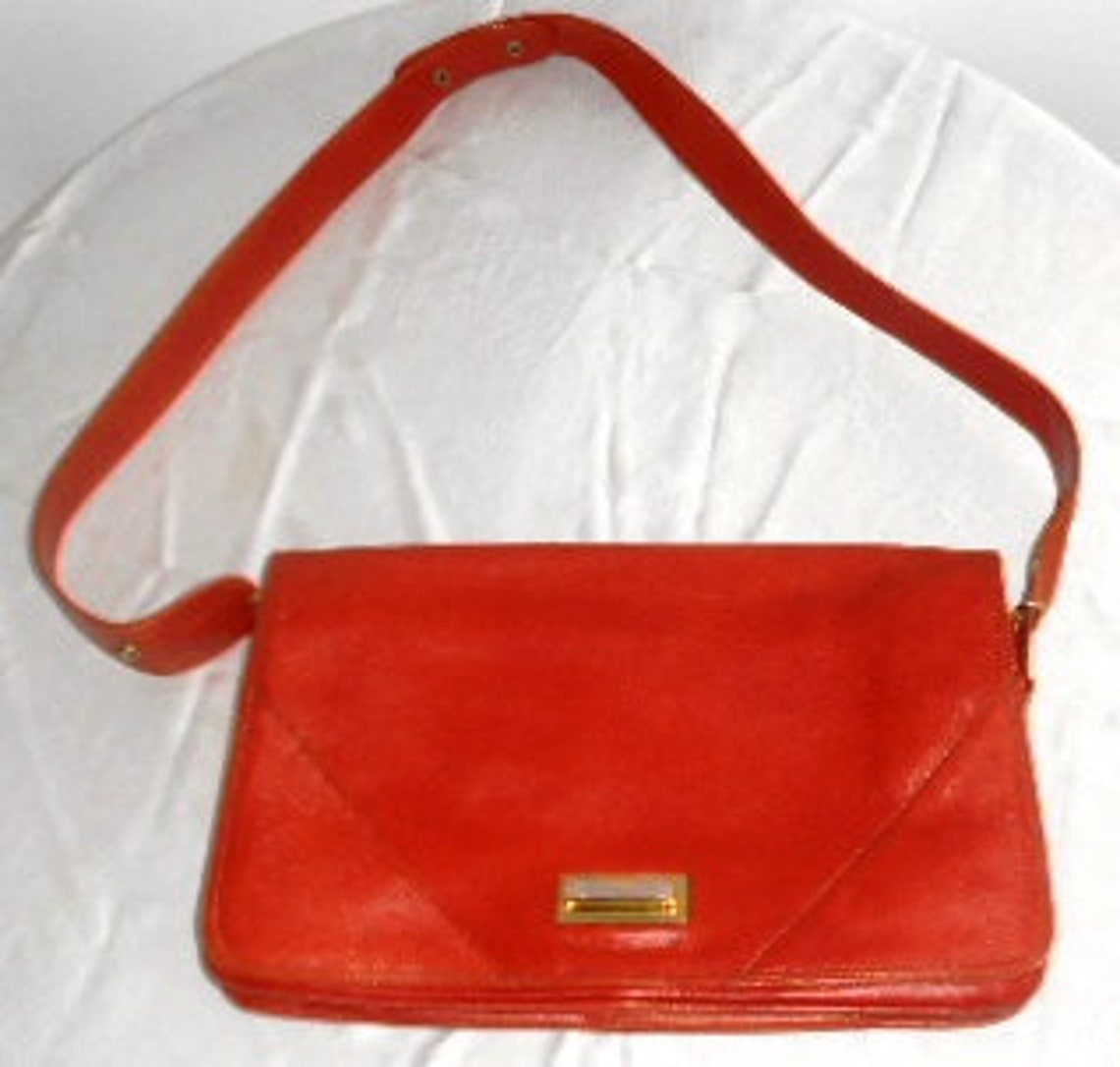 Vintage Leather Boscha Bag Orange Leather Bag Shoulder Bag Etsy