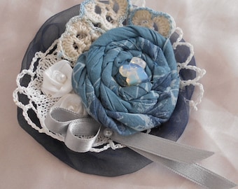 Broche de encaje de algodón hecho a mano, broche textil Shabby Chic