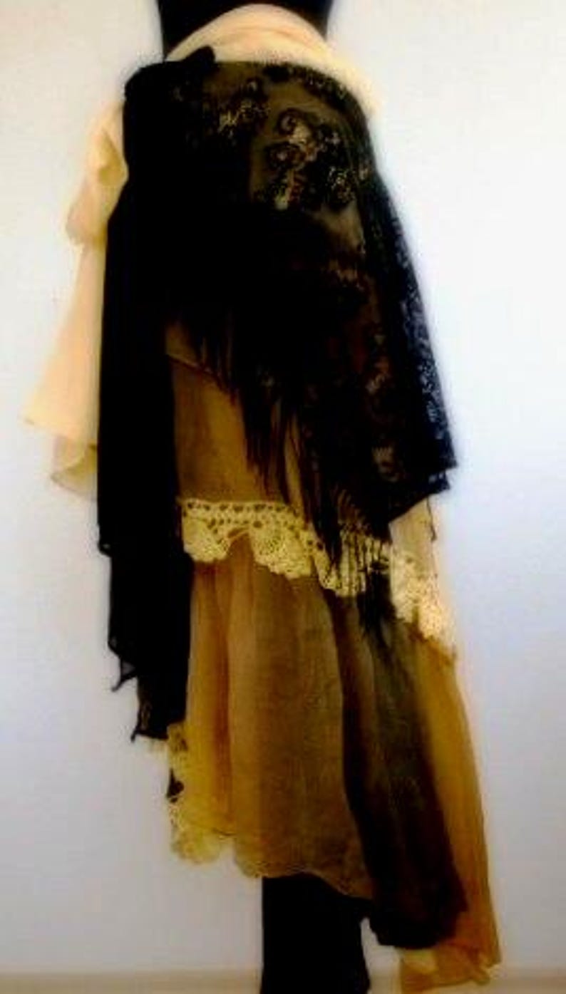 Unique Artistic Clothing Yellow and Black Recycled Chic Boho Bridal Skirt Festival Skirt Fairy Gypsy Shabby Shabby Chic image 6