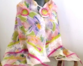 Felt scarf , Felt cape ,Handmade item,One a kind piece of art , Organic materials,