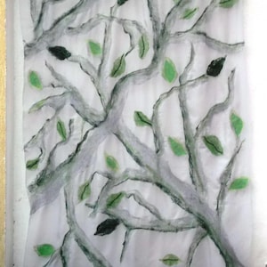 Felting for window or wall painting,Felt big picture &quot;First spring leaves&quot; ,Felt tapestry , Textil art  ,Abstract felt texture paining