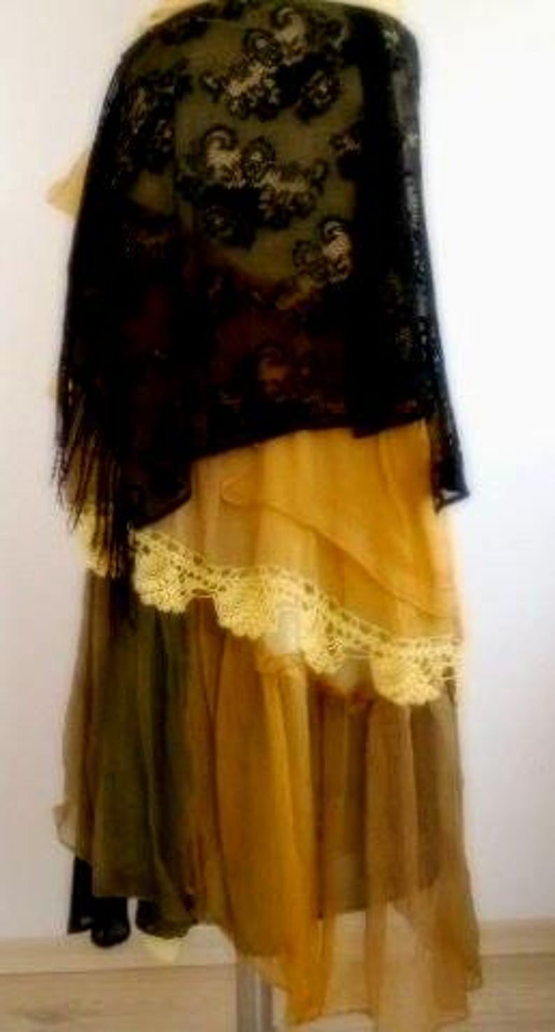 Unique Artistic Clothing Yellow and Black Recycled Chic Boho Bridal Skirt Festival Skirt Fairy Gypsy Shabby Shabby Chic image 5