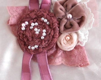 Textile brooch, Shabby chic brooch, Handmade brooch, Romantic style, Boho brooch