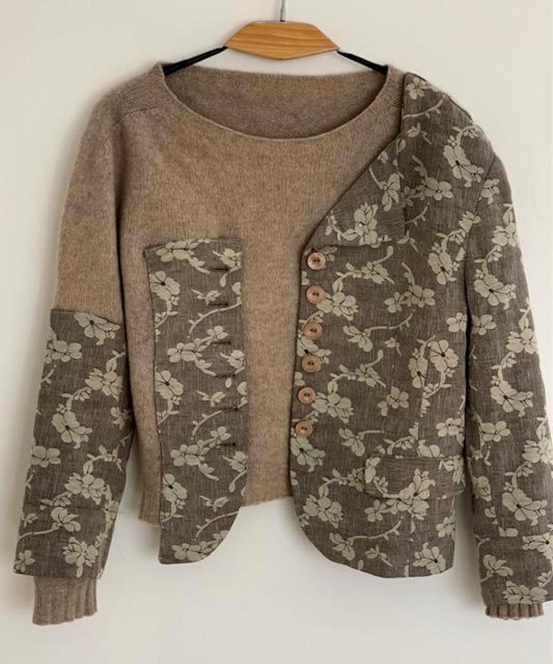 Pull bohème unique, pull recyclé, coupe ample, look décontracté, fait main, matières naturelles image 8