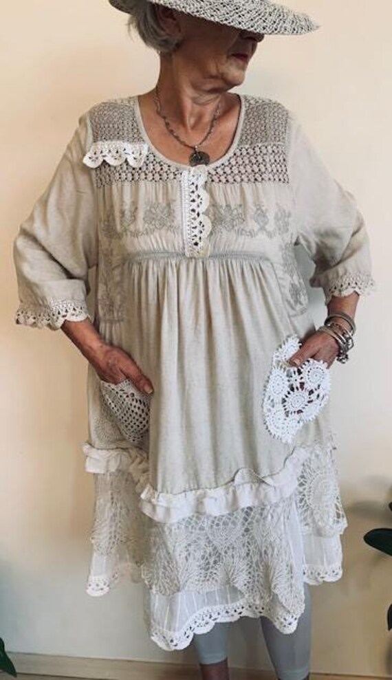 Hippie Chic Tunic Hand Dyed Light Gr y Eco Blouse Cute Wearable Art Recycled Short Sleeve Tunic Only 1 in Stock