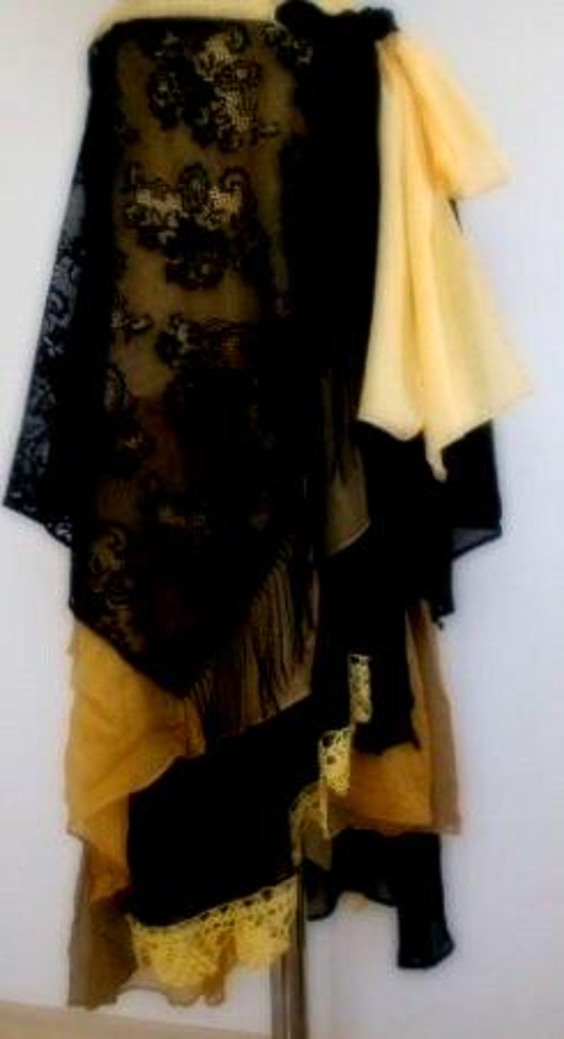 Unique Artistic Clothing Yellow and Black Recycled Chic Boho Bridal Skirt Festival Skirt Fairy Gypsy Shabby Shabby Chic image 8
