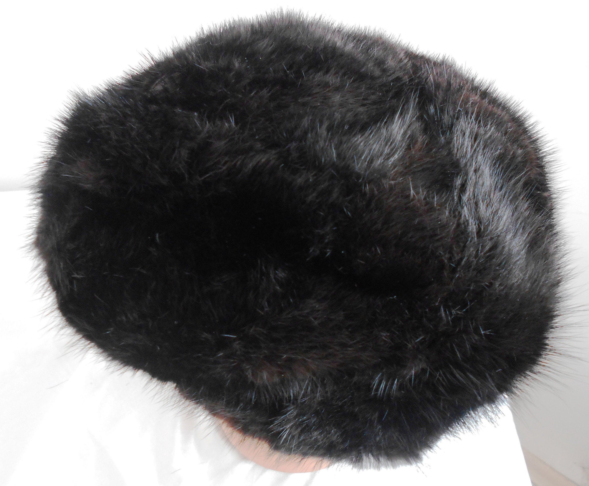 Vintage Black Mink Fur Hat, Elegant Winter Cap (22.5 Inches 