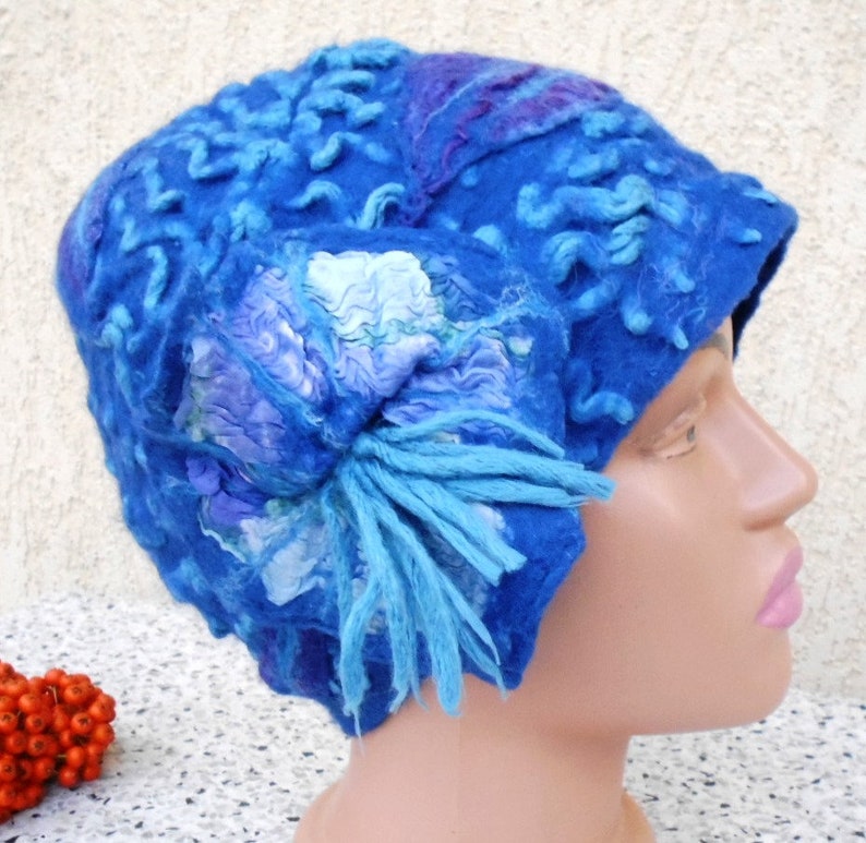 Felted Handmade Hat Felted Hat Hat with a brooch Felted Cap,Eco Fiber Art