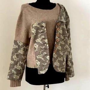 Pull bohème unique, pull recyclé, coupe ample, look décontracté, fait main, matières naturelles image 1