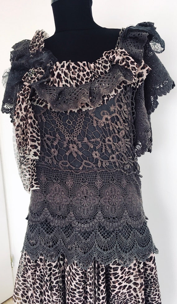 grey ripped dress Gothic Punk Irregular Black Ripped Dress with Long Gloves