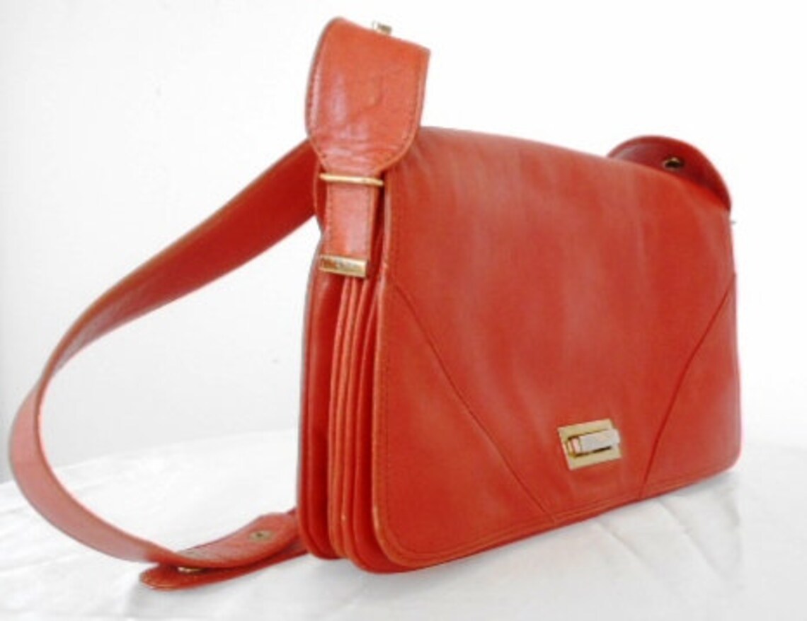 Vintage Leather Boscha Bag Orange Leather Bag Shoulder Bag Etsy