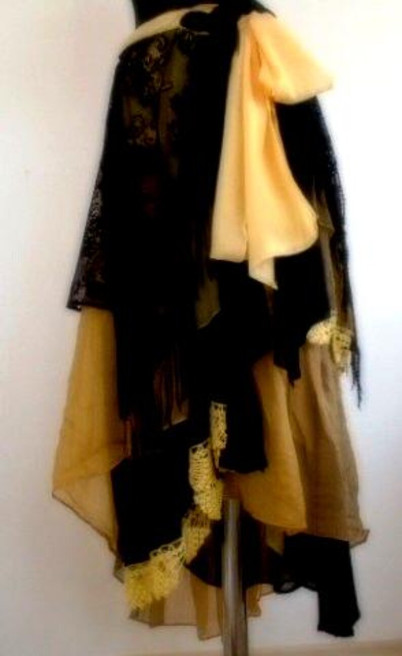 Unique Artistic Clothing Yellow and Black Recycled Chic Boho Bridal Skirt Festival Skirt Fairy Gypsy Shabby Shabby Chic image 2