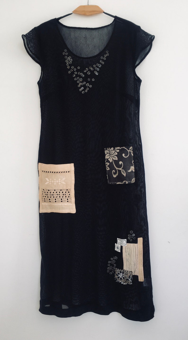 Upcycled Boho Dress,Black Romantic Dress, Boho Chic Fashion, Cute Wearable Art, Only 1 Available, Handmade image 2