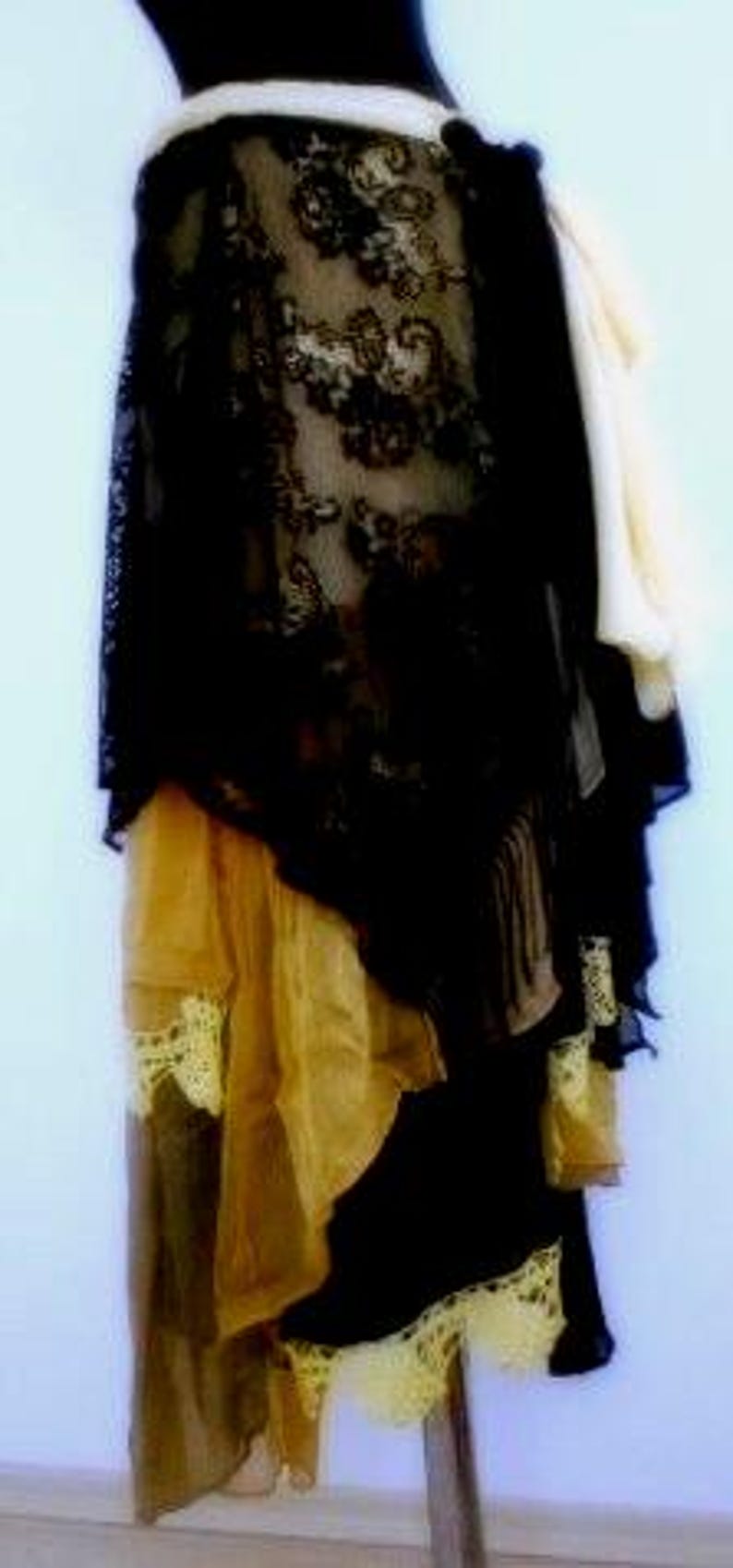 Unique Artistic Clothing Yellow and Black Recycled Chic Boho Bridal Skirt Festival Skirt Fairy Gypsy Shabby Shabby Chic image 9