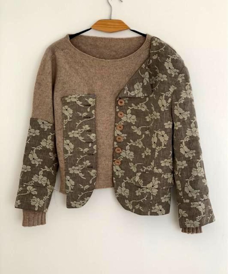Pull bohème unique, pull recyclé, coupe ample, look décontracté, fait main, matières naturelles image 7