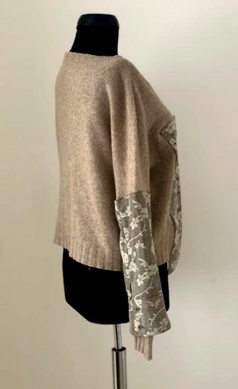 Pull bohème unique, pull recyclé, coupe ample, look décontracté, fait main, matières naturelles image 6