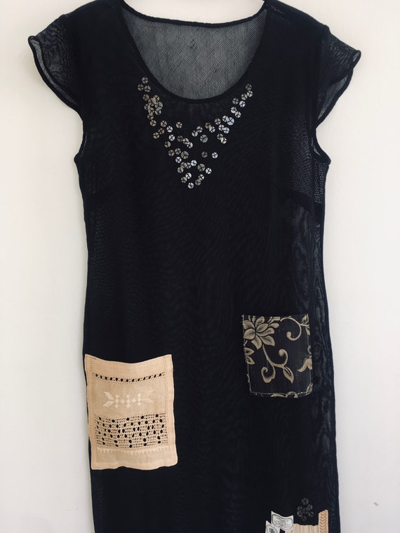 Upcycled Boho Dress,Black Romantic Dress, Boho Chic Fashion, Cute Wearable Art, Only 1 Available, Handmade