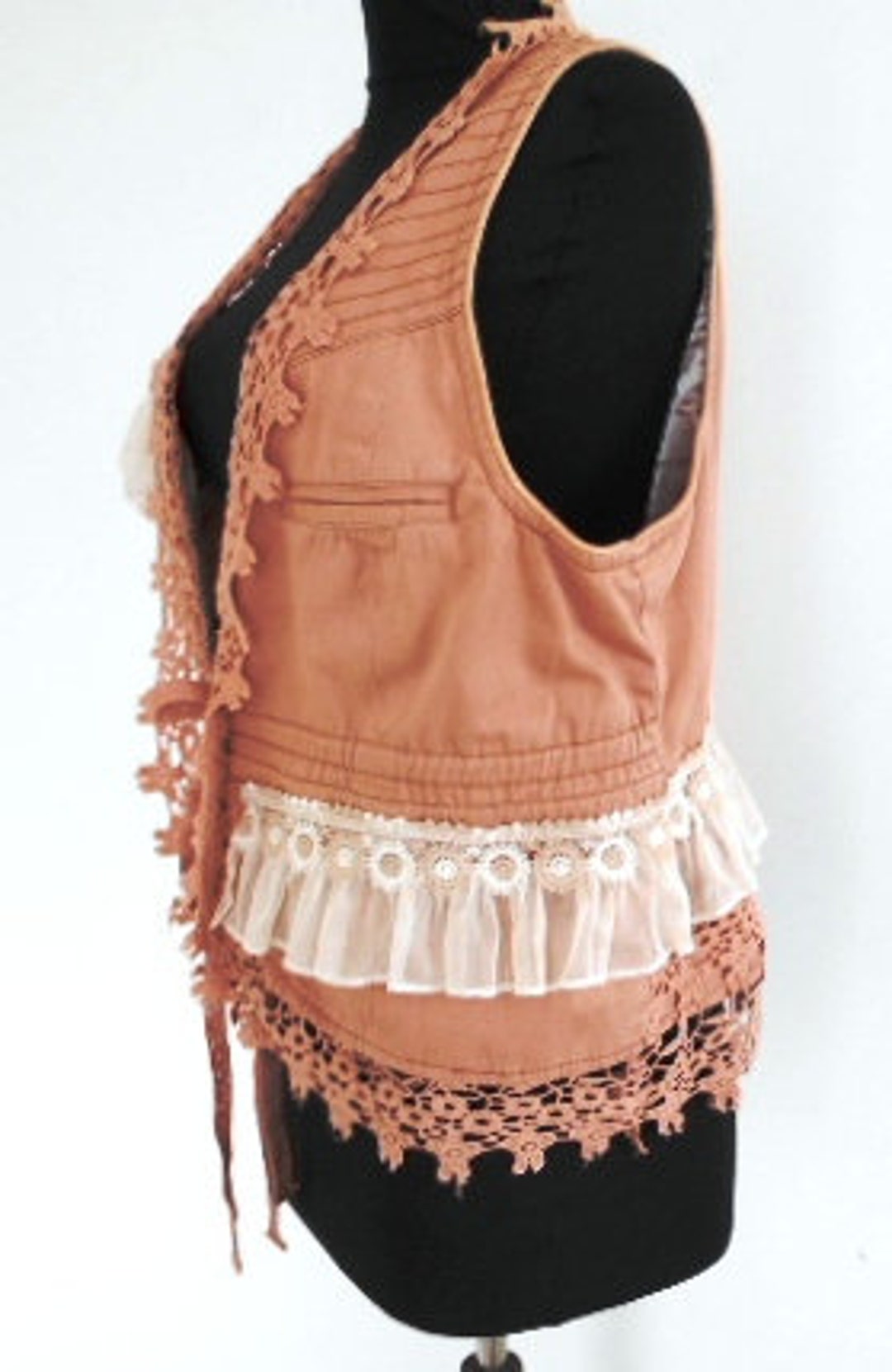 Boho Pink Denim Vest Occupied Recycled Denim Vest With Cotton Etsy