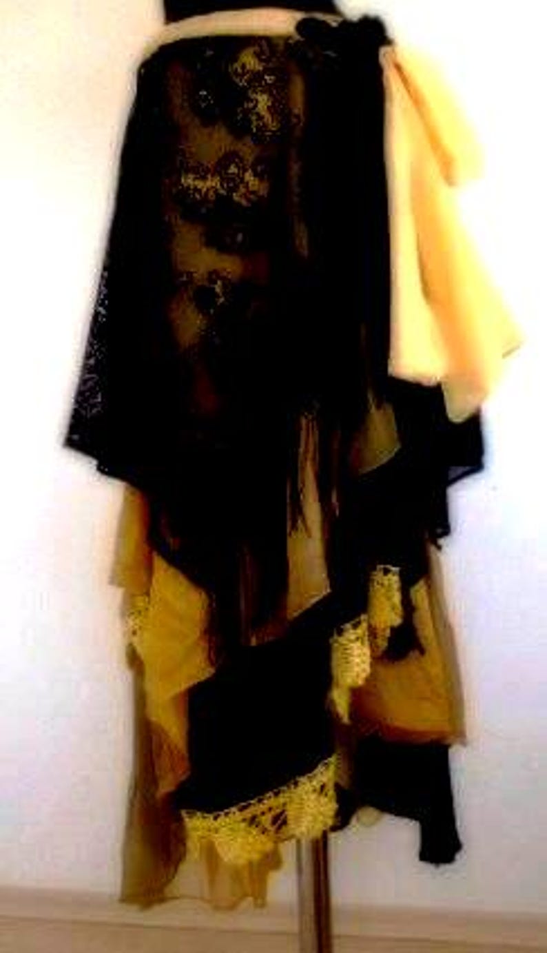 Unique Artistic Clothing Yellow and Black Recycled Chic Boho Bridal Skirt Festival Skirt Fairy Gypsy Shabby Shabby Chic image 3