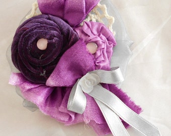 Handmade Textile Brooch | Shabby Chic Romantic Style | Velvet, Organza, Lace, and Satin