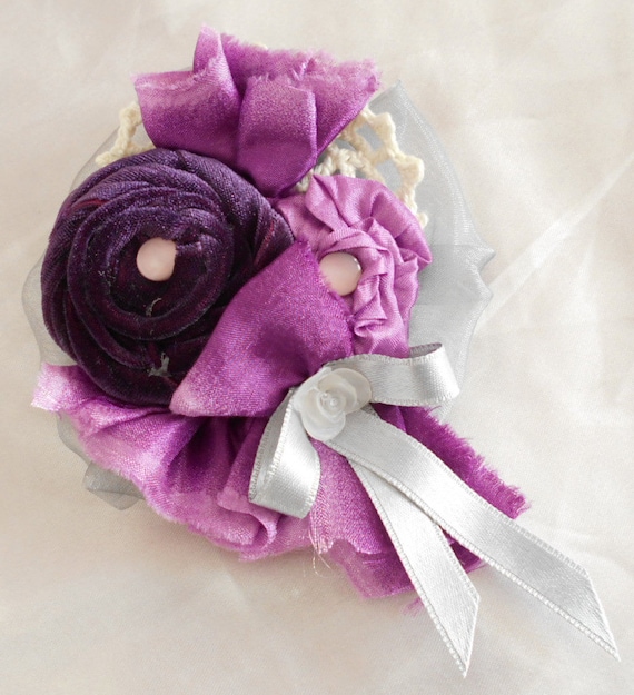 Handmade Textile Brooch | Shabby Chic Romantic Style | Velvet, Organza, Lace, and Satin