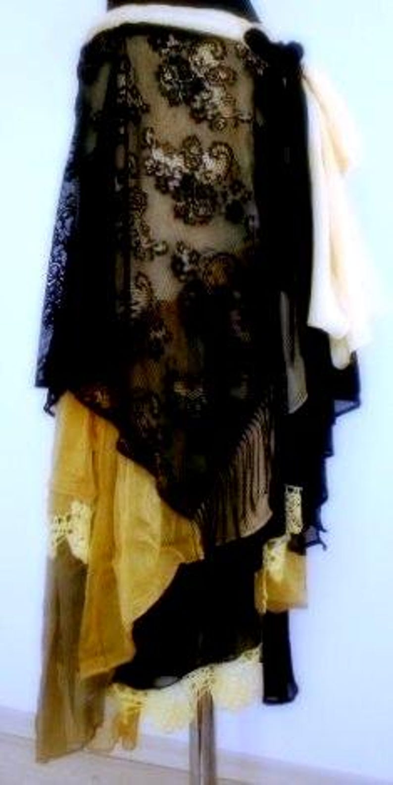Unique Artistic Clothing Yellow and Black Recycled Chic Boho Bridal Skirt Festival Skirt Fairy Gypsy Shabby Shabby Chic image 4