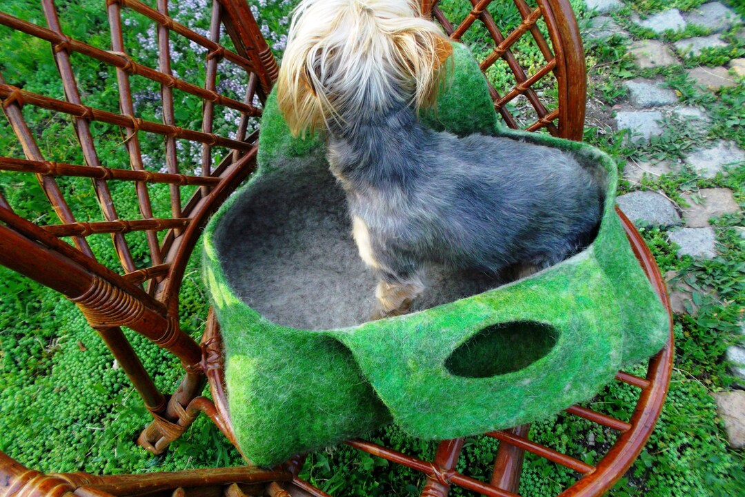 Felt Cat Bed Beige and Green Bed bag Cave for Your Pet Etsy