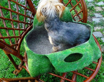 Handmade Cave,Felted Wool Bed , Fiber Art, Pet Vessel