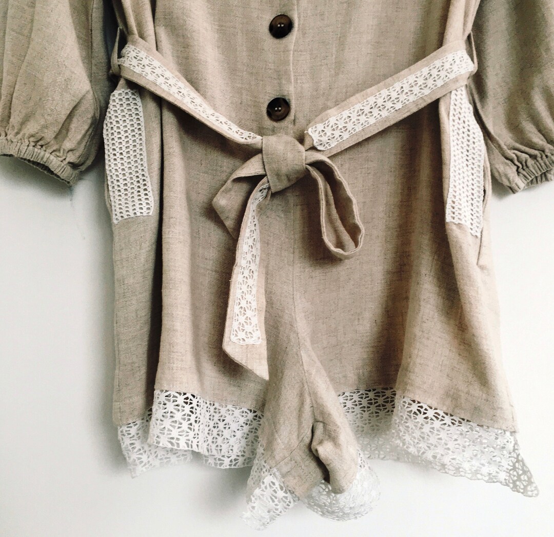 Recycled Youth Jumpsuit, Mini Sexy Jumpsuit, Ecru Fashion Jumpsuit