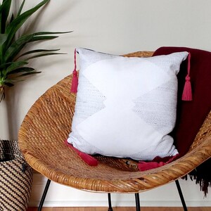 Hand painted pillow cover, geometric print pillow, tassel pillow, linen pillow, velvet pillow, navy blue pillow, modern decor, free shipping