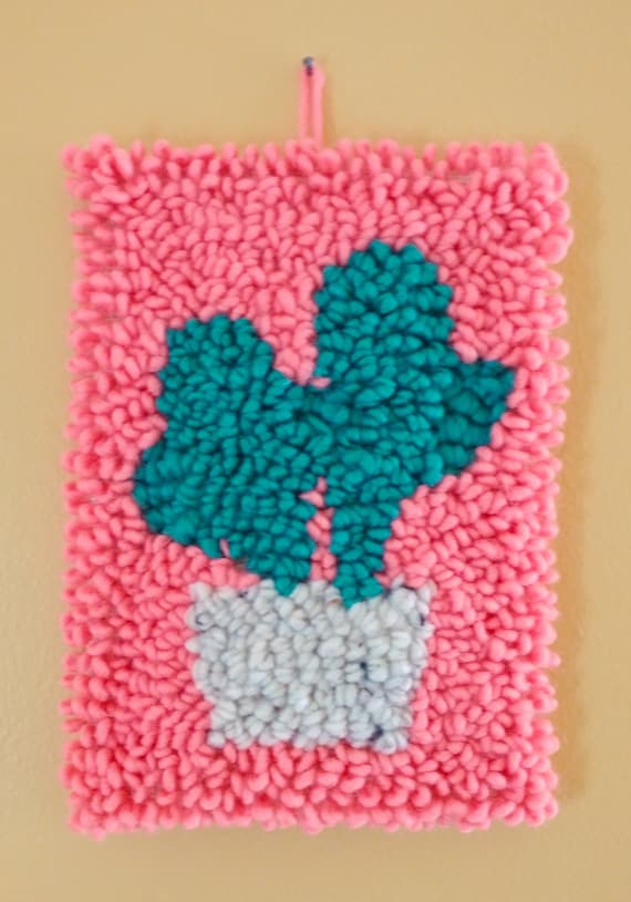 Cactus Punch Needle Wall Hanging, Modern Rug Hook, Plants on Pink, Bohemian Decor, Modern Decor, Plant Art, Gallery Wall, Free Shipping