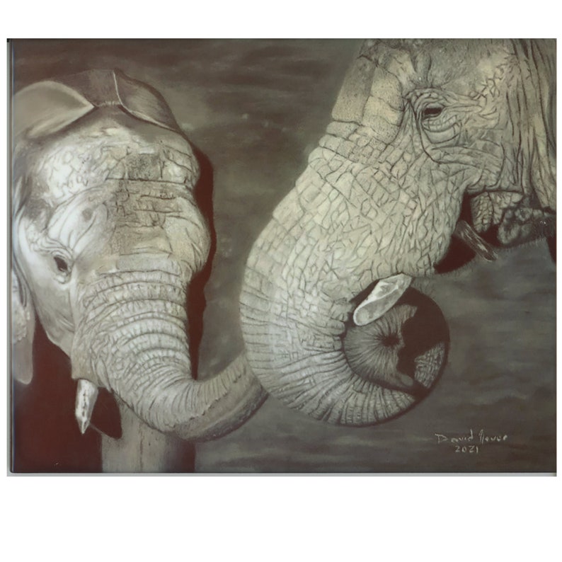 Elephant and Calf Ceramic Tile  Decorative Trivet  Unique image 1