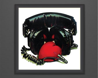 Valentines Heartbeat - headphones, heart, music, poster, print