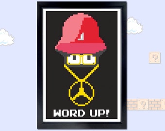 8-Bit Word Up Poster - 80's gaming, 1-up, nintendo, pixels